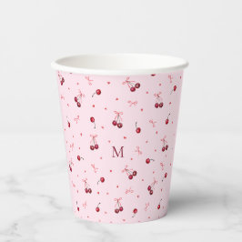 Vasos De Papel Cerezas Corazones Lazos Rosados Monograma Adorable