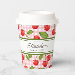 Vasos De Papel Cerezas rojas en el Personalizable rosado de Gingh