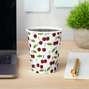 Vasos De Papel Cerezo Rojo, Patrón De Cerezas, Hojas, Fruta
