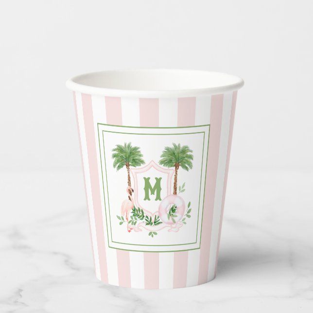Vasos De Papel Cerramiento con cresta de monograma de rayas de Ca (Anverso)