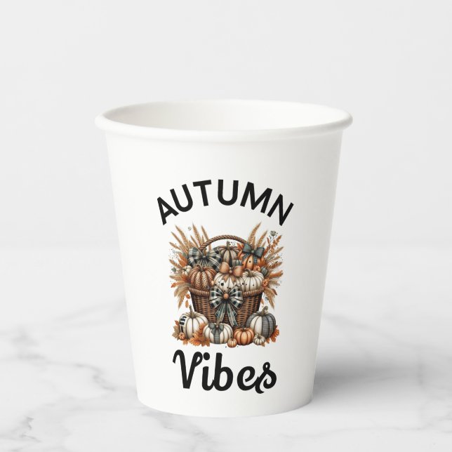 Vasos De Papel Cesta de calabaza de vibes de otoño (Anverso)