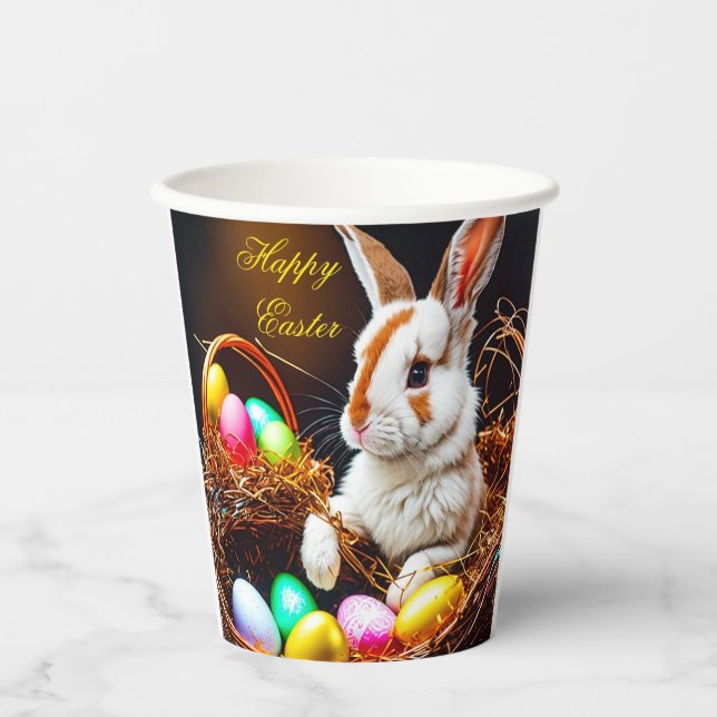 Vasos De Papel Cesta de conejo y huevos de Pascua (Anverso)