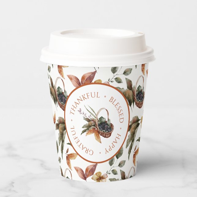 Vasos De Papel Cestas De Hojas De Otoño Frutas Benditas (Anverso)