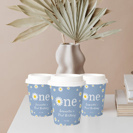 Vasos De Papel Chamomile Cute Daisy Blue Primera fiesta de cumple