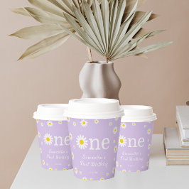 Vasos De Papel Chamomile Daisy Flower Elegante Cumpleaños Púrpura