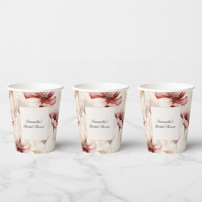 Vasos De Papel Champagne Nupcial con Floral Burgundy (Multi)