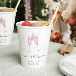Vasos De Papel Champagne Rosado "Brindis por Amor" Personalizado