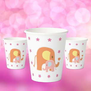 Vasos De Papel Champán de mamá y elefante bebé rosa