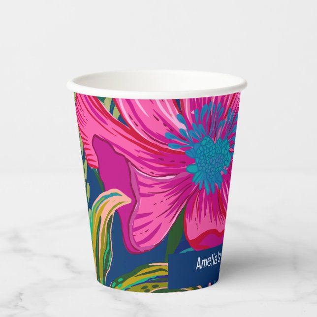 Vasos De Papel Champán floral y botánico rosa de boda (Anverso)