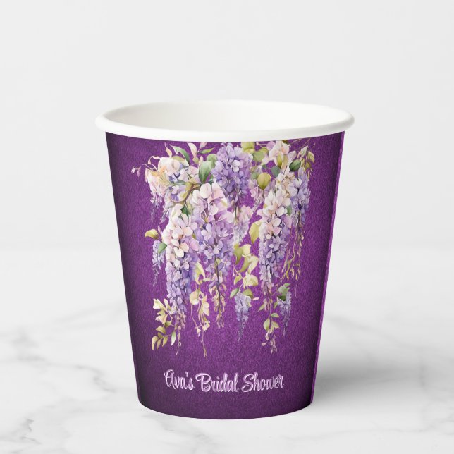 Vasos De Papel Champán Nupcial de Wisteria Púrpura y Lavanda (Anverso)
