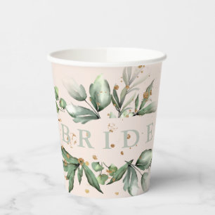 Vasos De Papel Champán Nupcial Moderno Rosa con Musgo Dorado y Eu