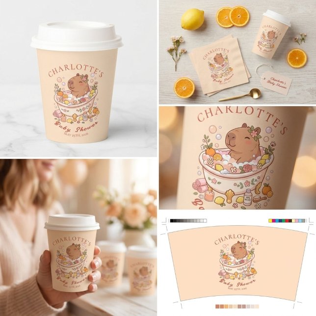 Vasos De Papel Chapoteo y Salpicadura Fiesta de Bebé Niña Capibar (Subido por el creador)