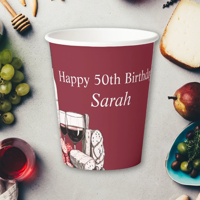 Vasos De Papel Charcuterie y Vino Rojo 50 cumpleaños (Subido por el creador)