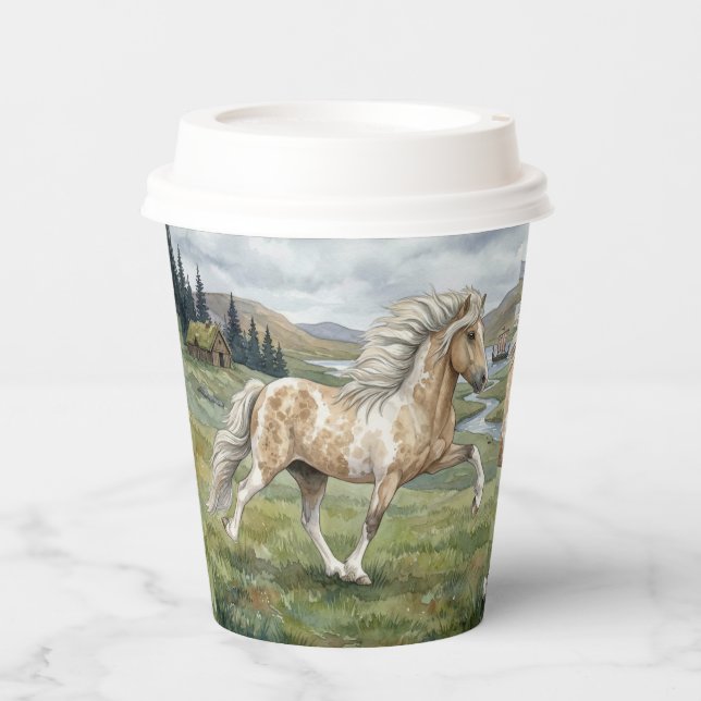Vasos De Papel Charismatic Pinto Icelandic Mare watercolor (Anverso)