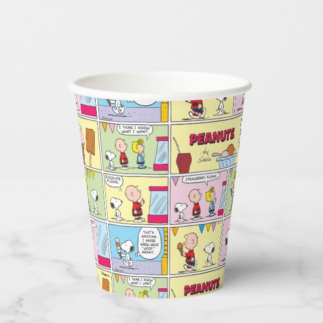 Vasos De Papel Charlie Brown, Snoopy y Sally | Helado (Anverso)