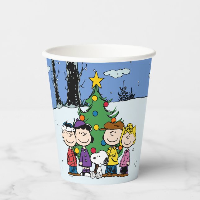 Vasos De Papel Charlie Brown y Navidades de amigos (Anverso)
