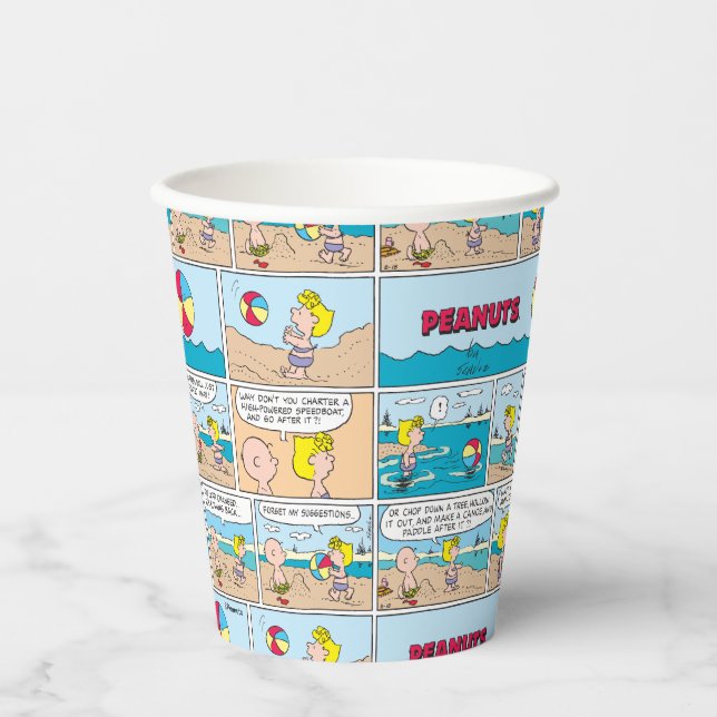 Vasos De Papel Charlie Brown Y Sally En La Playa (Anverso)