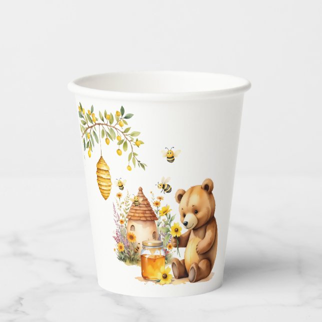 Vasos De Papel Charming Honey Bee Bear Baby Shower (Anverso)