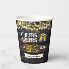Vasos De Papel Cheers and Beers to 50 Years Rustic Birthday