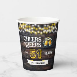 Vasos De Papel Cheers and Beers to 51 Years Rustic Birthday