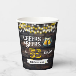 Vasos De Papel Cheers and Beers to 55 Years Rustic Birthday