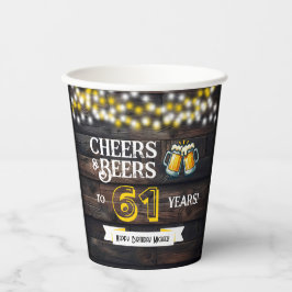 Vasos De Papel Cheers and Beers to 61 Years Rustic Birthday