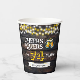 Vasos De Papel Cheers and Beers to 74 Years Rustic Birthday