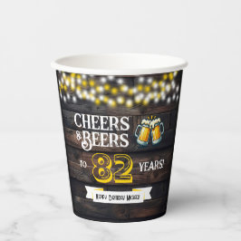 Vasos De Papel Cheers and Beers to 82 Years Rustic Birthday