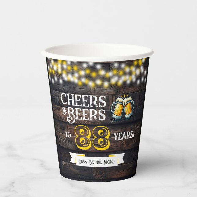 Vasos De Papel Cheers and Beers to 88 Years Rustic Birthday (Anverso)