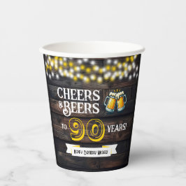 Vasos De Papel Cheers and Beers to 90 Years Rustic Birthday