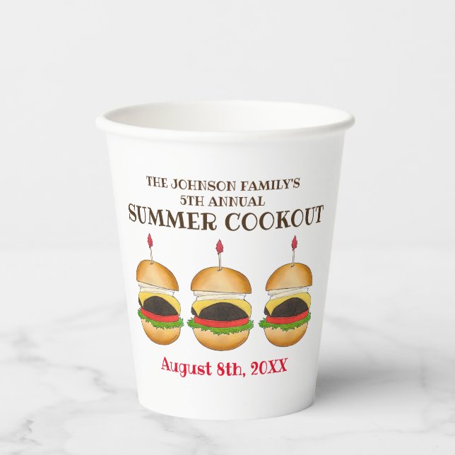 Vasos De Papel Cheeseburger Hamburger Burger Picnic Barbacoa BBQ (Anverso)