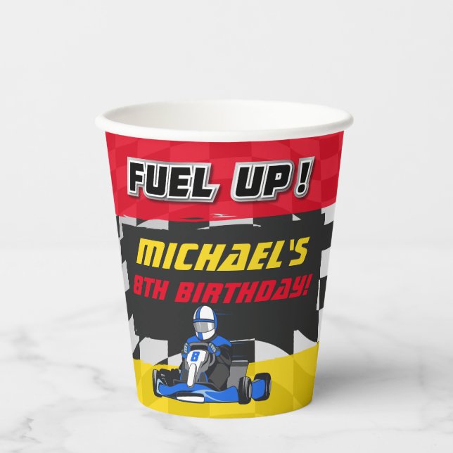 Vasos De Papel Chequean la fiesta de cumpleaños de Go Kart (Anverso)