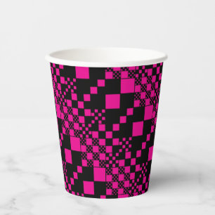 Vasos De Papel Cheques, chequitos - Magenta y negro