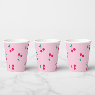 Vasos De Papel Cherry Aesthetic Cherries Patrón Pastel Rosa
