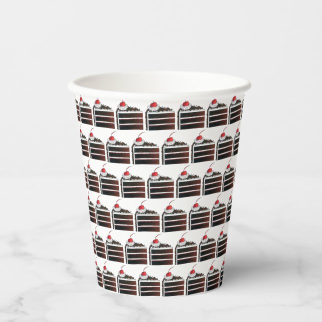Vasos De Papel Cherry Black Forest Cake Slice Fiesta de cumpleaño (Anverso)