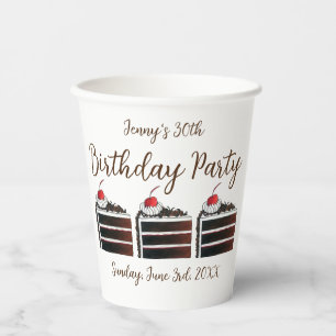 Vasos De Papel Cherry Black Forest Cake Slice Fiesta de cumpleaño