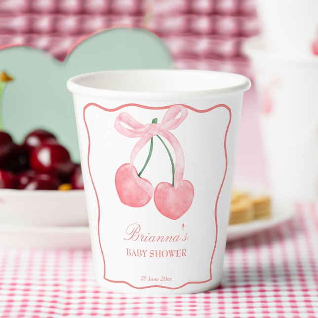 Vasos De Papel Cherry coqueta rosa ducha bebé (Cherry pink coquette baby shower personalized paper cups summer fruit baby shower table decor)