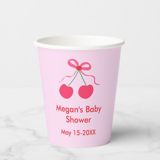 Vasos De Papel Cherry Coquette Chica Baby Shower (Anverso)