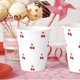 Vasos De Papel Cherry dibujado a mano sobre cerezo caprichoso