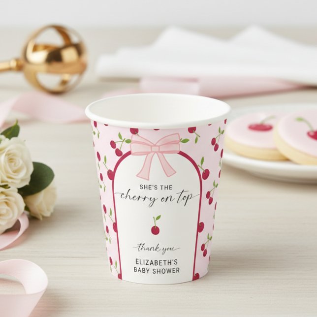 Vasos De Papel Cherry On Top Baby Shower Coquette Thank you (Subido por el creador)