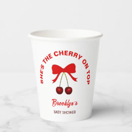 Vasos De Papel Cherry On Top Baby Shower Red Coquette Bow Chica