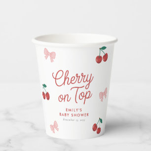 Vasos De Papel Cherry on Top Pink Bow Coquette Baby Shower