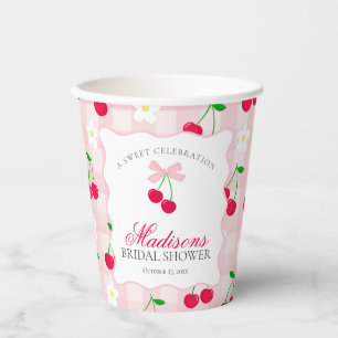 Vasos De Papel Cherry Sweet Pink Coquette Gingham Bridal Shower