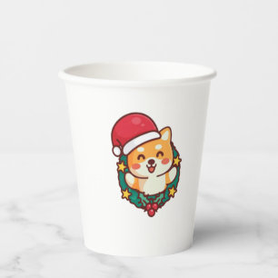 Vasos De Papel Chiba chiba chiba inu sonriendo con Gorra navideño