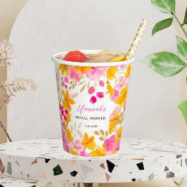 Vasos De Papel Chic bonito amarillo rosa floral acuarela nupcial
