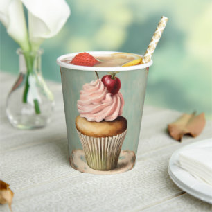 Vasos De Papel Chic Deslucido Vintage País Francés Rosa Cupcake
