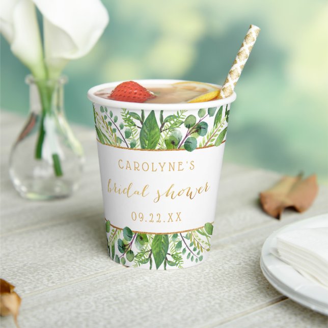 Vasos De Papel Chic Greenery & Gold Bridal Shower simple (in situ)
