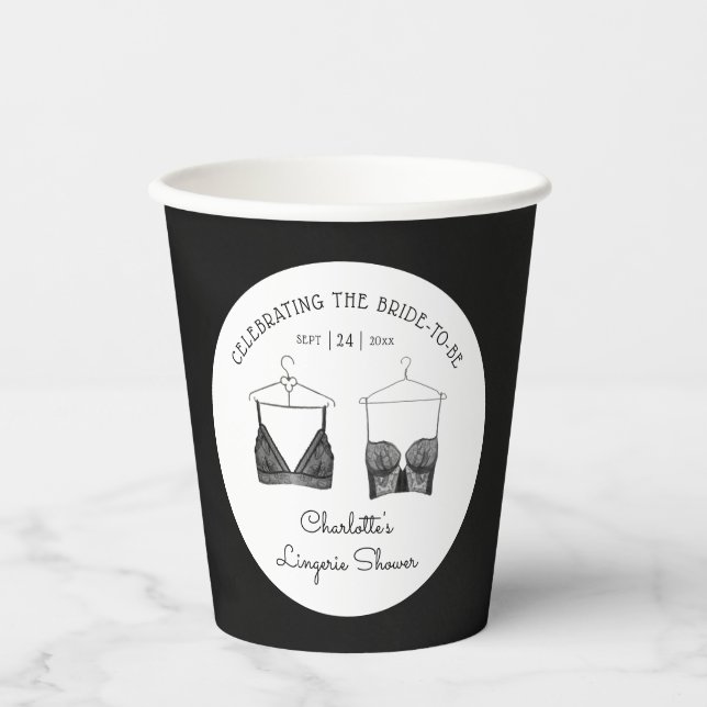 Vasos De Papel Chic Lace Negro Acuarela Ropa Interior Despedida d (Anverso)
