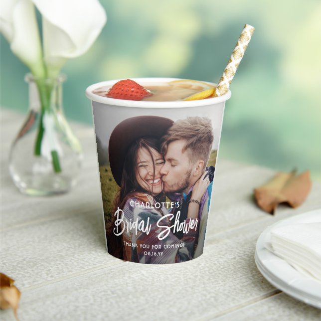 Vasos De Papel Chic Moderno Script 2 Foto Mínimo Desayuno para No (in situ)