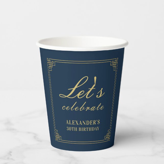 Vasos De Papel Chic Navy Gold Gatsby Let's Celebrate (Reverso )